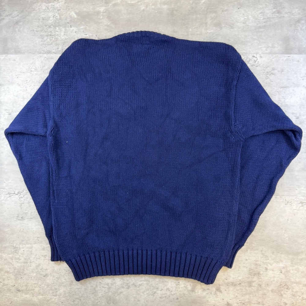 Vintage Tommy Hilfiger Navigator Nautical Navy Blue Cotton Knit Sweater Mens M - Picture 2 of 5